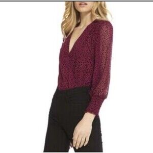 MISA Size S Body Suit Star Blouse Maroon Black